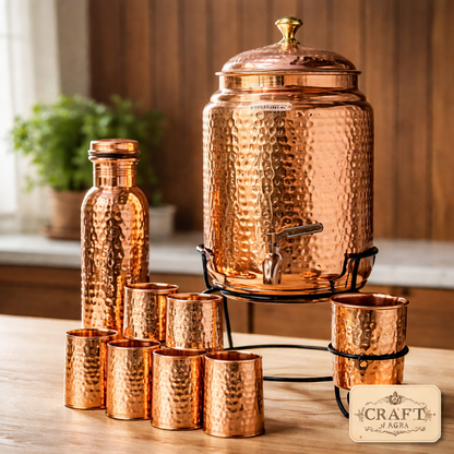 Hammered Copper Water Tank with Stand & Tap – Matka Tanki | Handcrafted in India