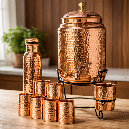 Hammered Copper Water Tank with Stand & Tap – Matka Tanki | Handcrafted in India
