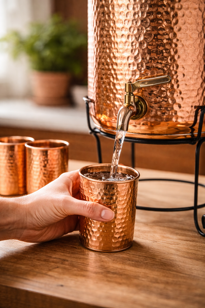 Hammered Copper Water Tank with Stand & Tap – Matka Tanki | Handcrafted in India