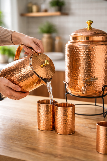 Hammered Copper Water Tank with Stand & Tap – Matka Tanki | Handcrafted in India