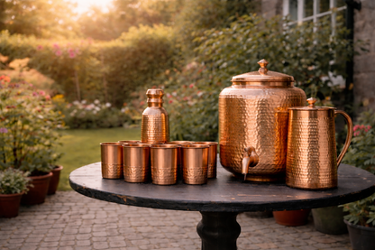 Hammered Copper Water Tank with Stand & Tap – Matka Tanki | Handcrafted in India