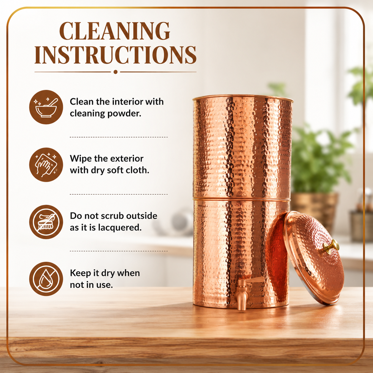 Pure Copper Water Filter – 20L Gravity Ceramic Water Dispenser | Handcrafted in India