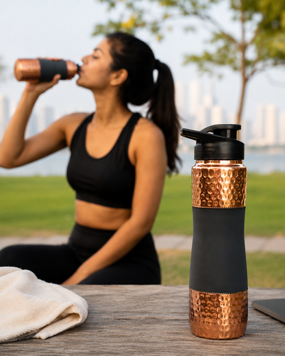 Hammered Copper Sports Water Bottle with Flip Cap – 1000ml | Matte Grip Design