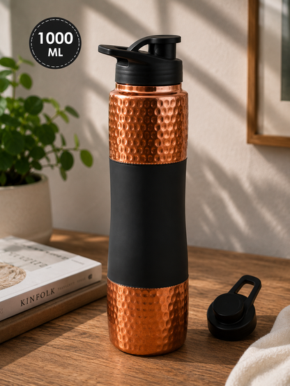 Hammered Copper Sports Water Bottle with Flip Cap – 1000ml | Matte Grip Design
