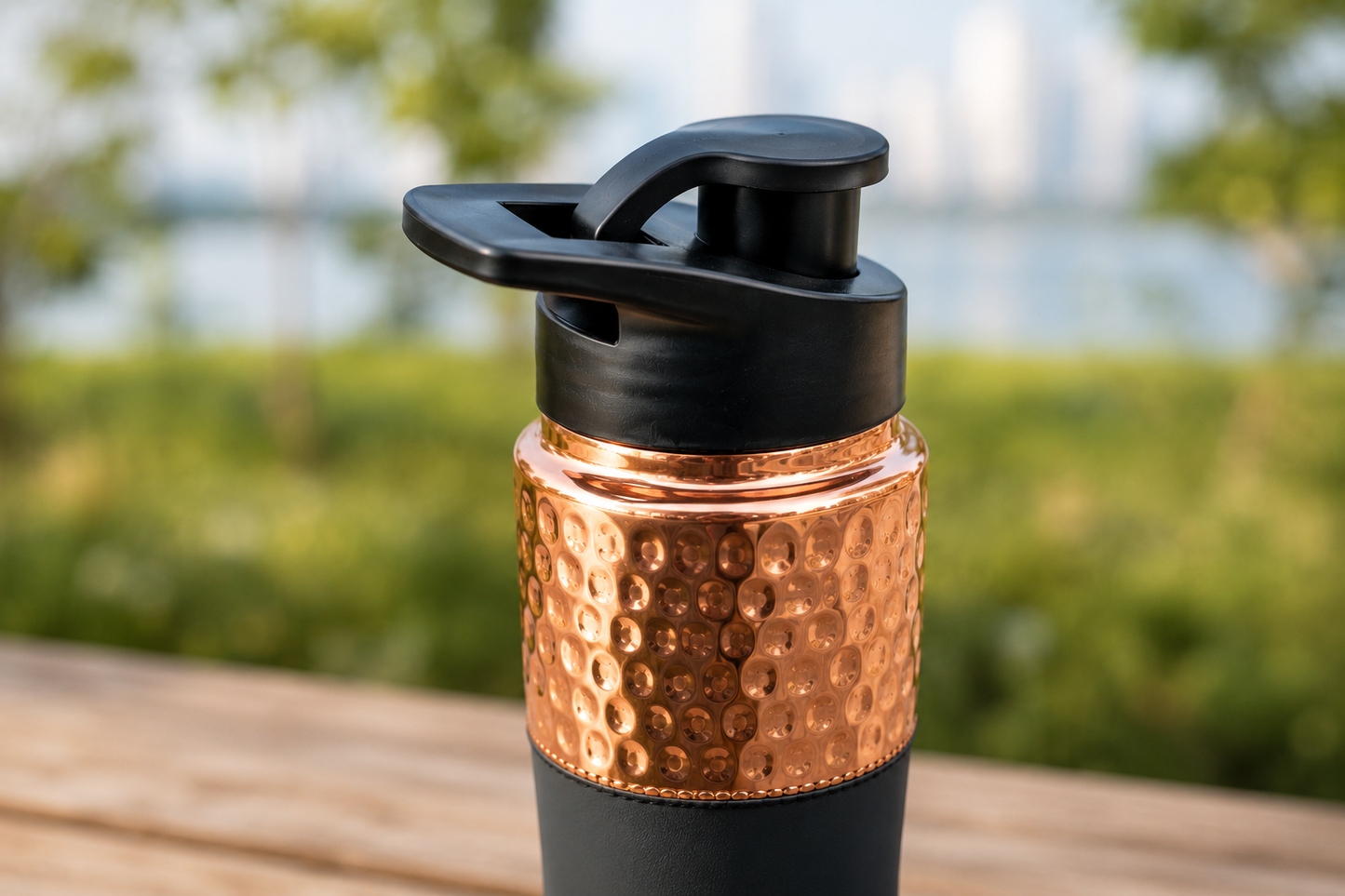 Hammered Copper Sports Water Bottle with Flip Cap – 1000ml | Matte Grip Design