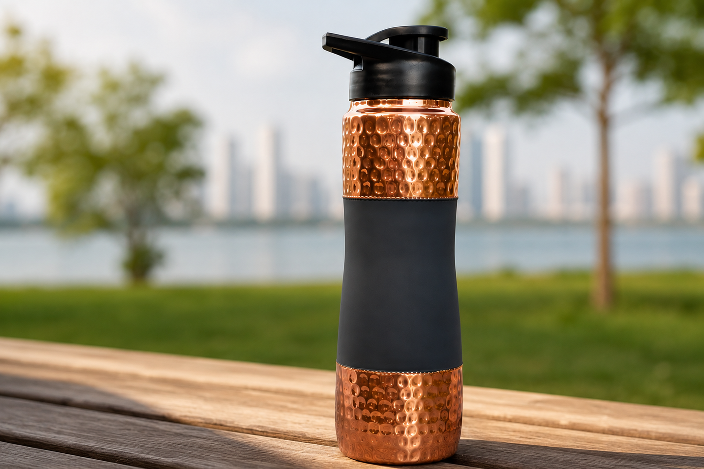 Hammered Copper Sports Water Bottle with Flip Cap – 1000ml | Matte Grip Design