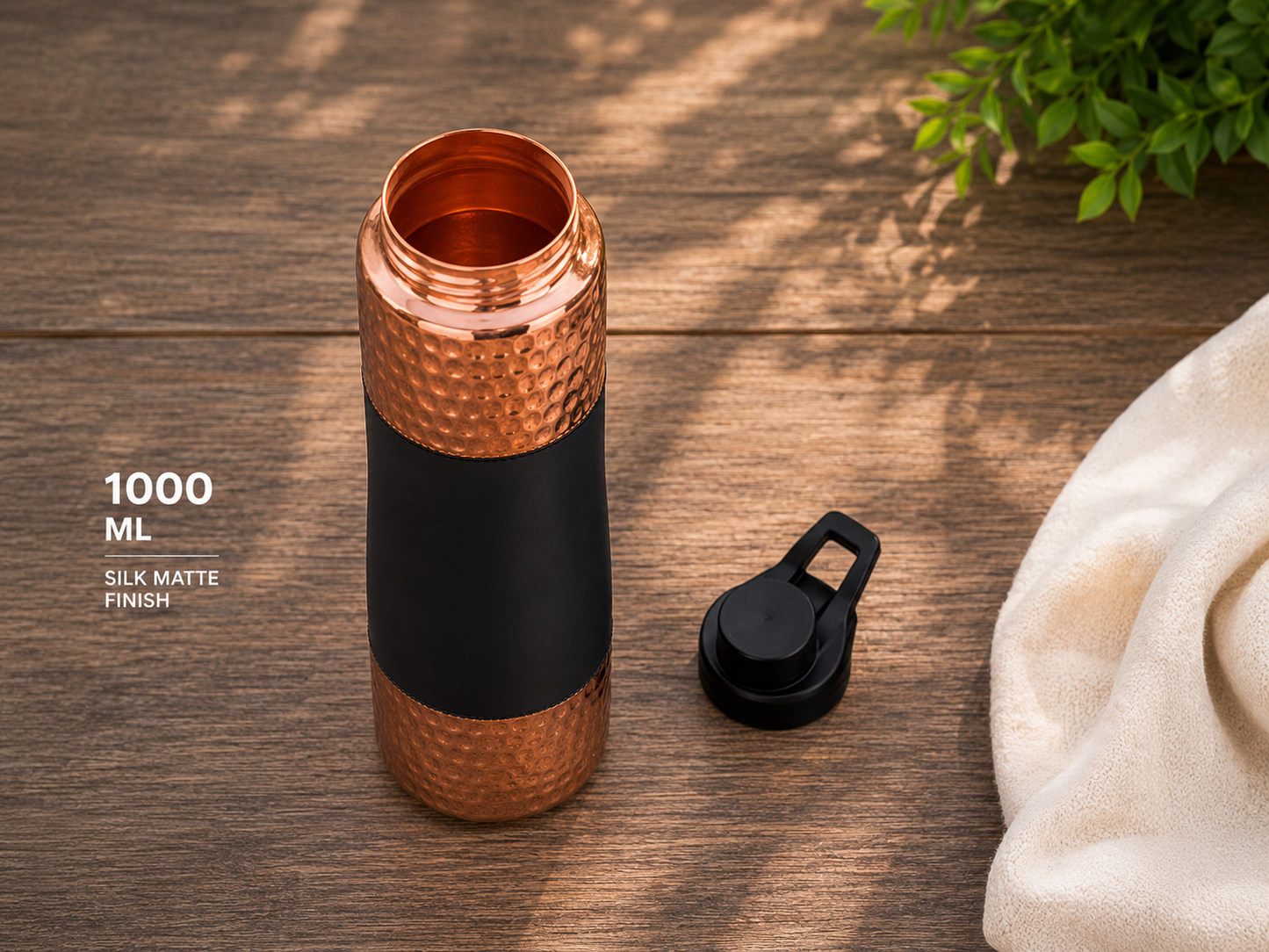 Hammered Copper Sports Water Bottle with Flip Cap – 1000ml | Matte Grip Design