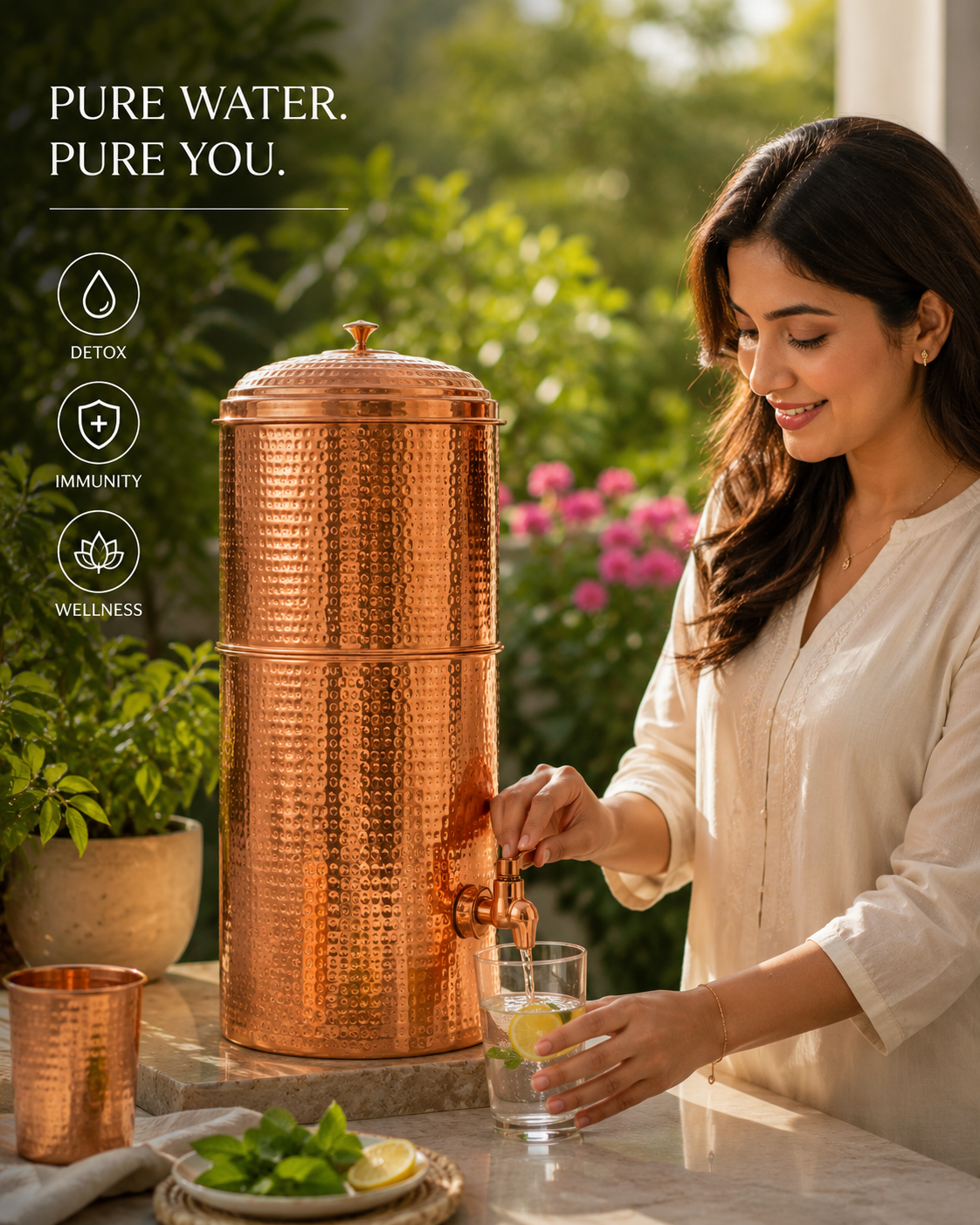 Pure Copper Water Filter – 20L Gravity Ceramic Water Dispenser | Handcrafted in India