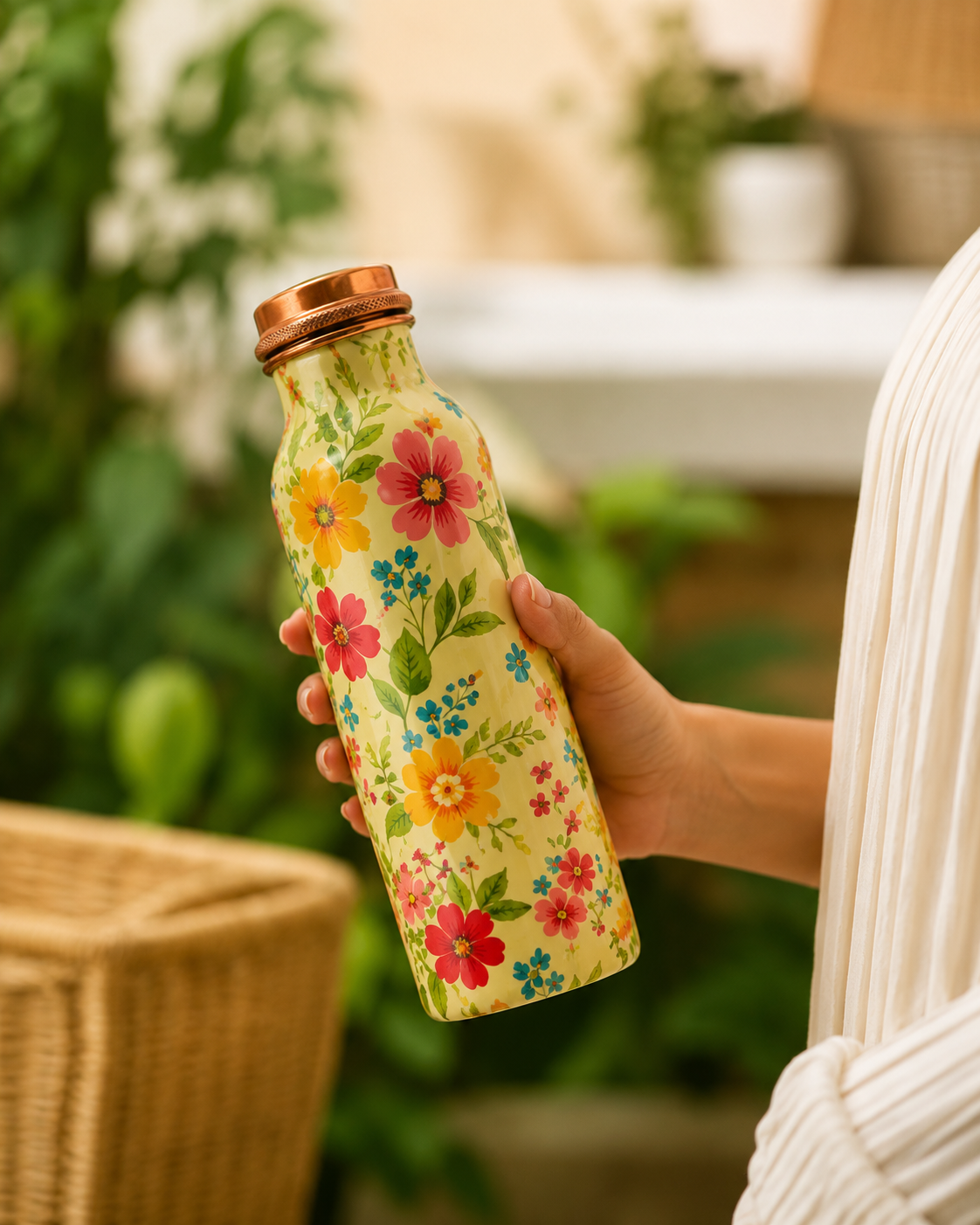 Pure Copper Water Bottle – Hammered Jointless Design | 1L | Handcrafted in India