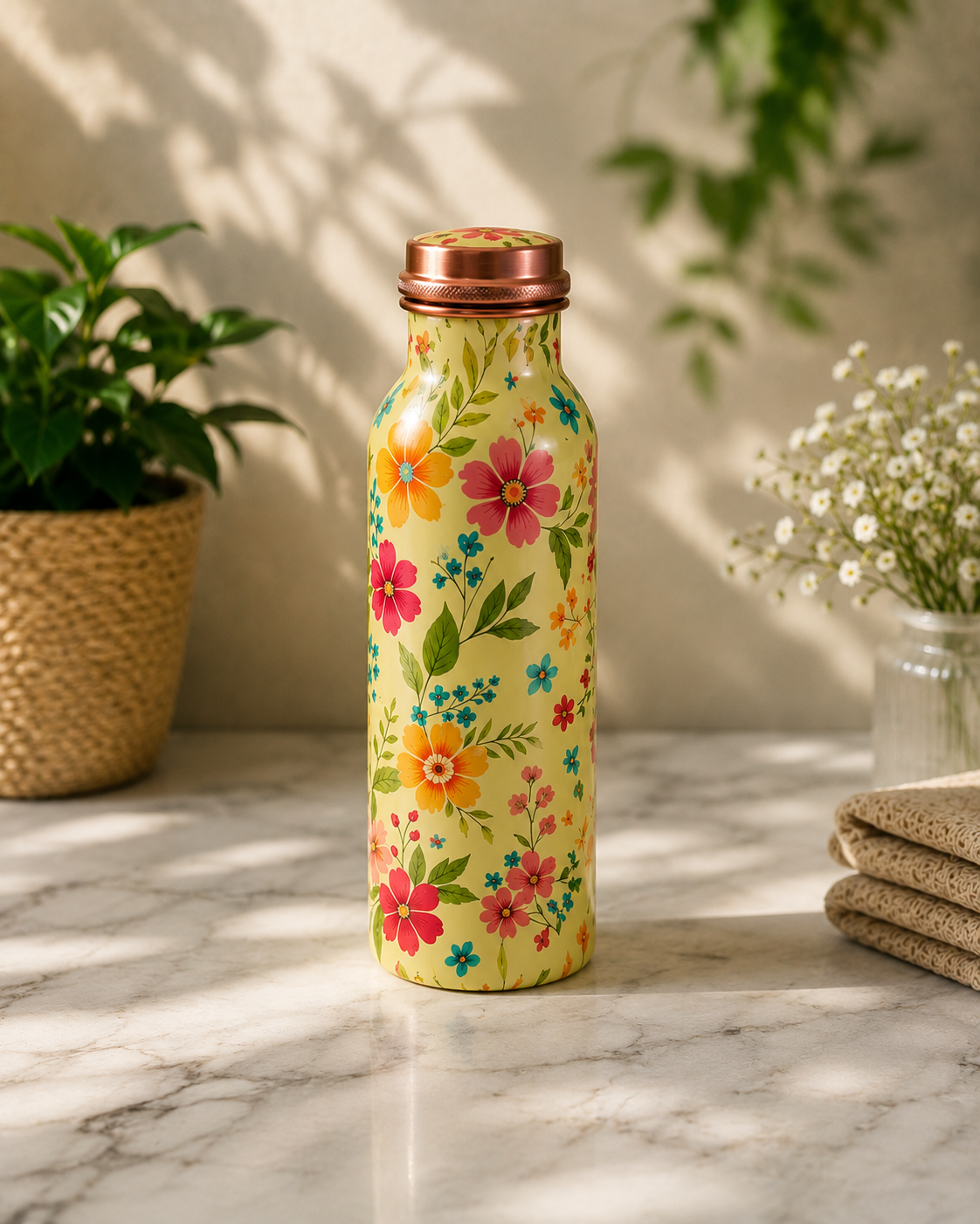 Pure Copper Water Bottle – Hammered Jointless Design | 1L | Handcrafted in India