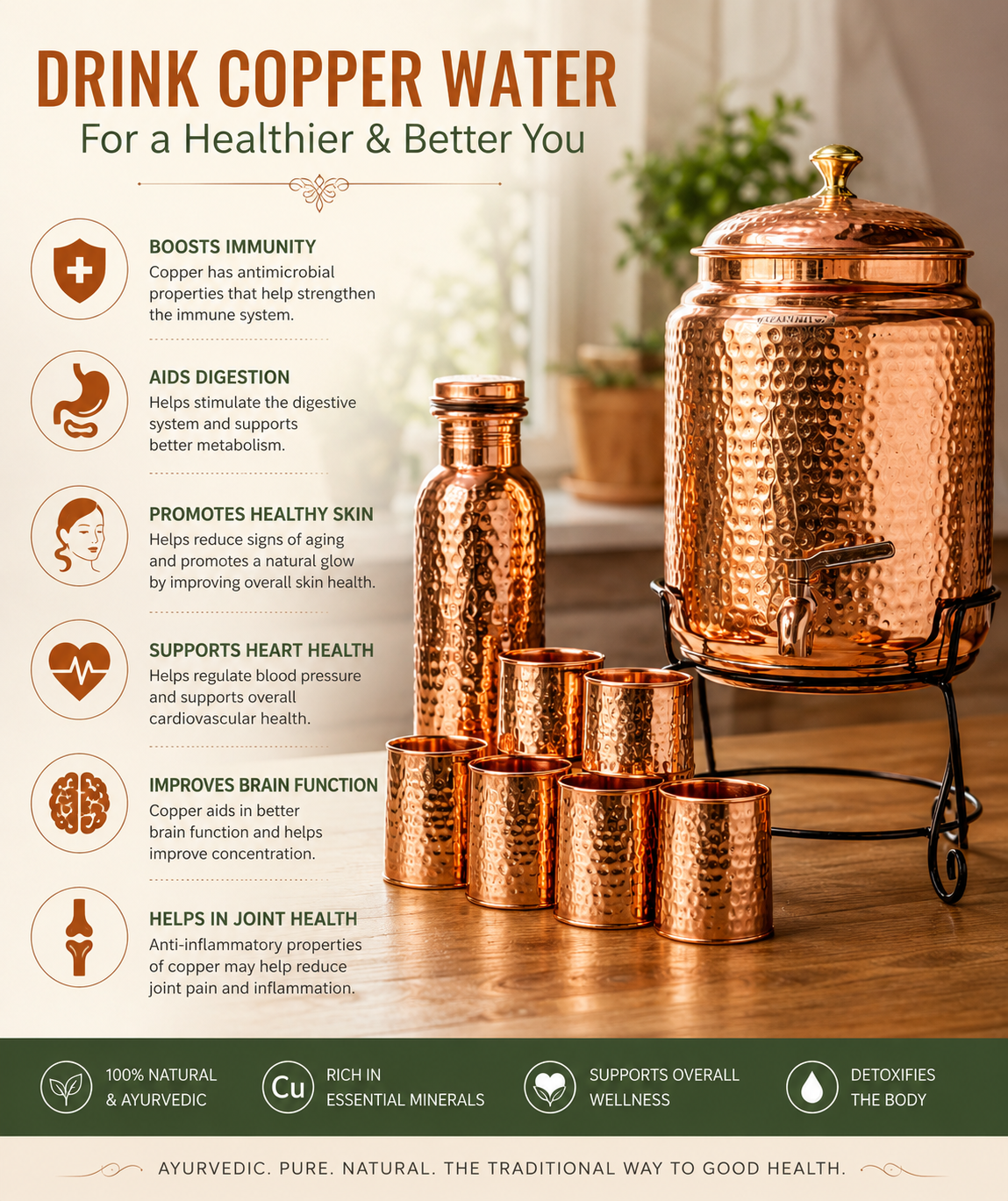 Hammered Copper Water Tank with Stand & Tap – Matka Tanki | Handcrafted in India