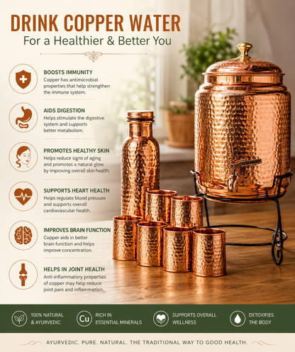 Hammered Copper Water Tank with Stand & Tap – Matka Tanki | Handcrafted in India