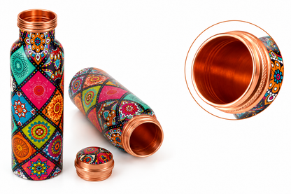 Printed Copper Water Bottle Set of 2 – Mandala Design | 1000ml Each